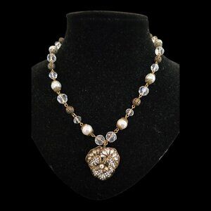 Pave Pansy and Pearls Necklace with Crystals by Sweet Romance Necklace